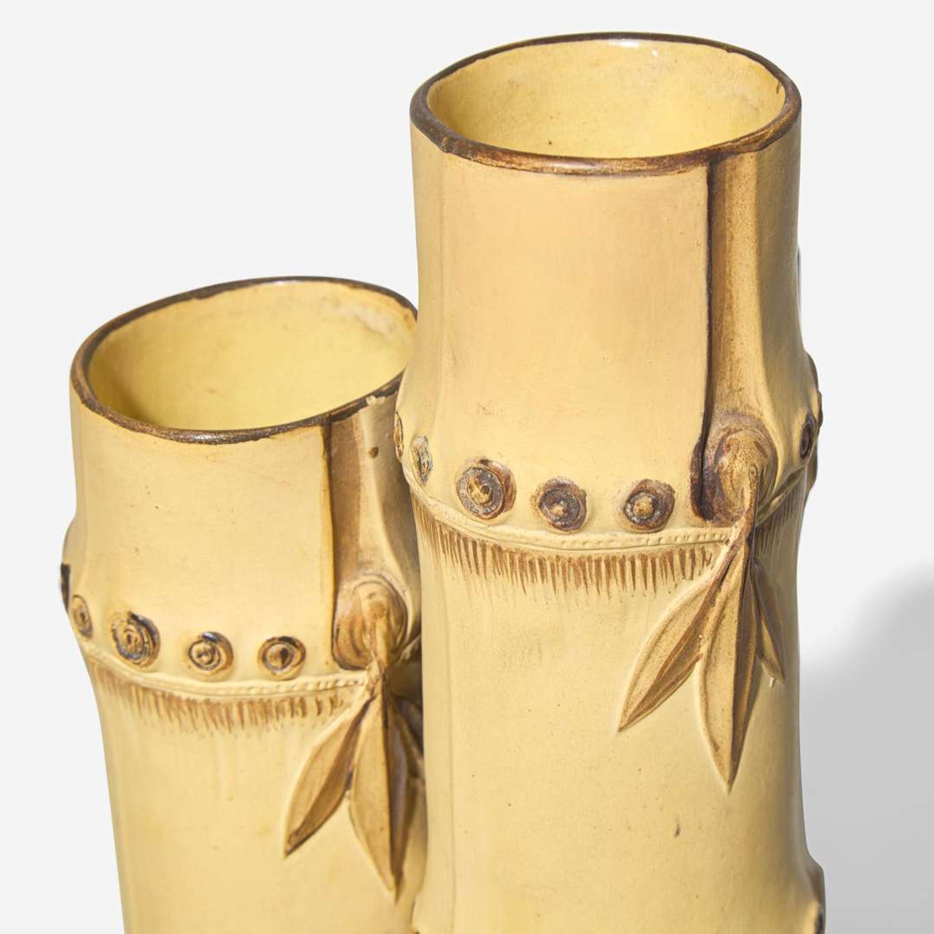 A Wedgwood Encaustic-Decorated Caneware Three-Tube Bamboo-Form Vase UK, circa 1800