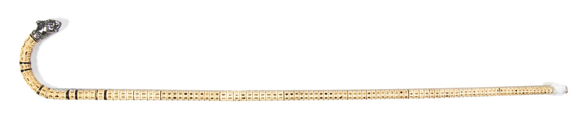 A Silvered Metal Mounted Bone Cane, Height overall 37 inches.