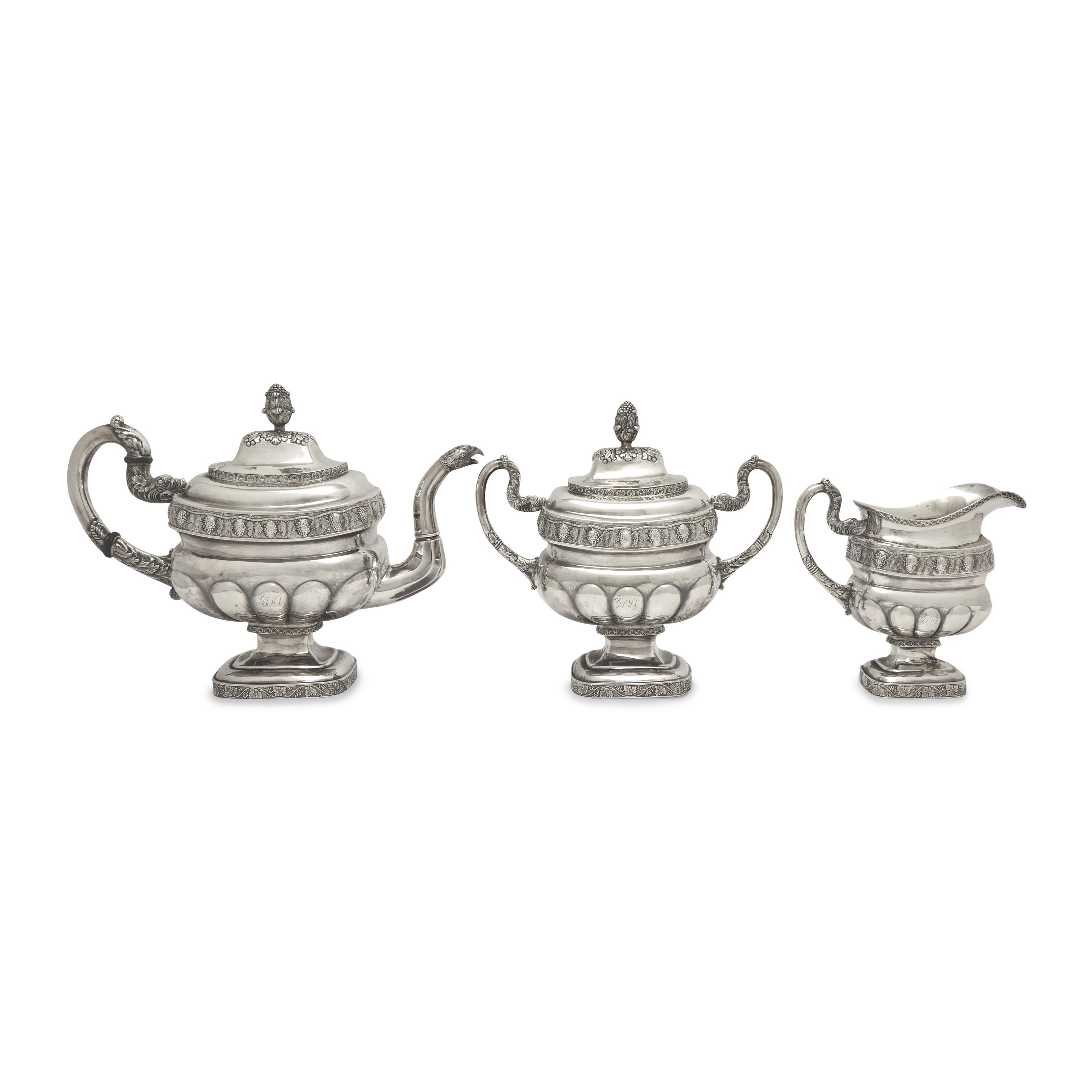 A Federal Three-Piece Silver Tea Service