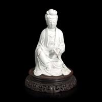 A Chinese blanc de Chine figure of Guanyin seated, with scroll 白瓷持卷轴观音像 Boji Yuren mark ?????
