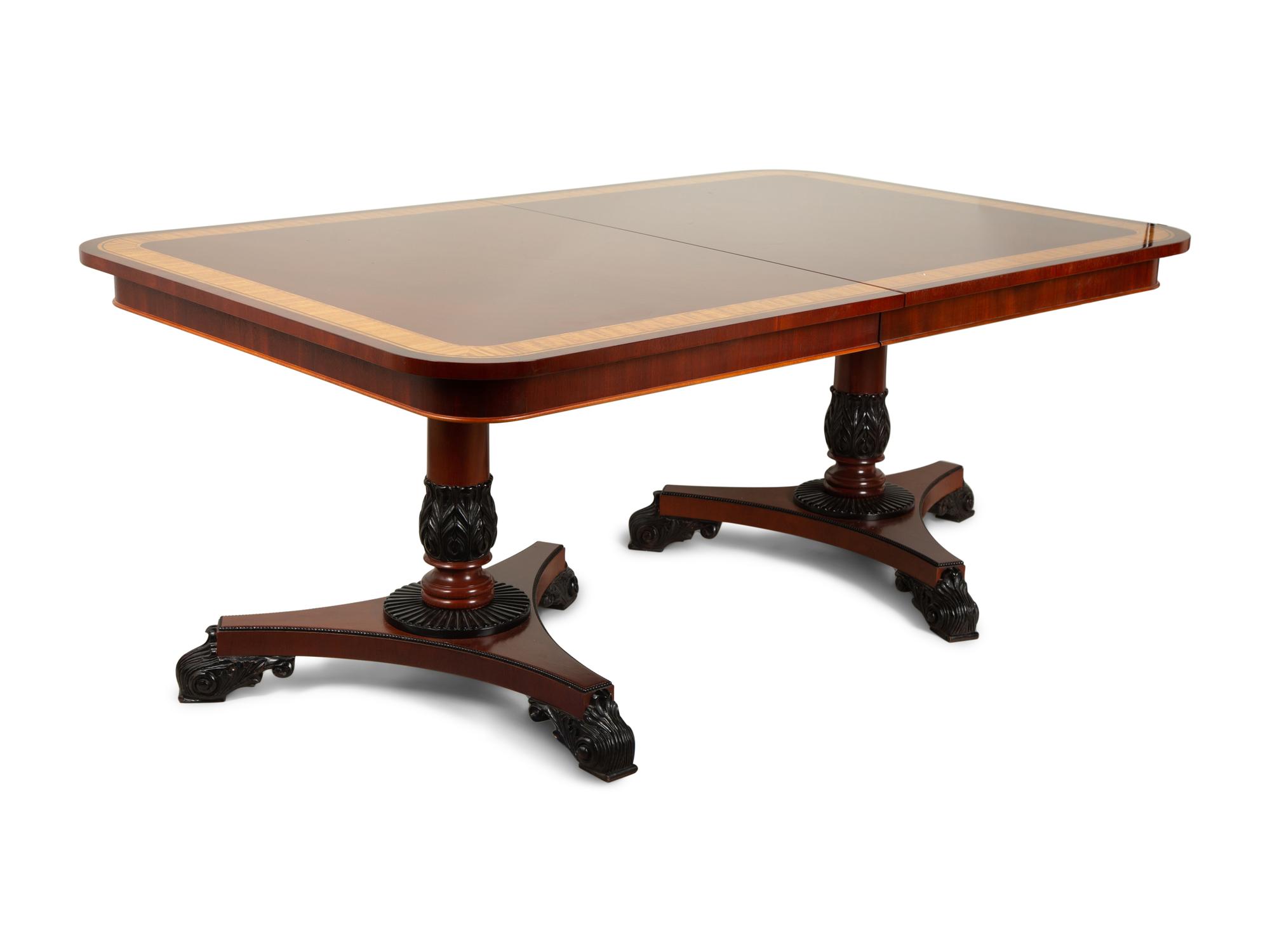 A Regency Style Crossbanded Mahogany Two Pedestal Dining Table — 19th/20th Century
