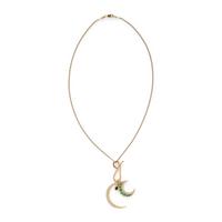 YELLOW GOLD, DIAMOND, AND MULTIGEM CRESCENT MOON PENDANT NECKLACE