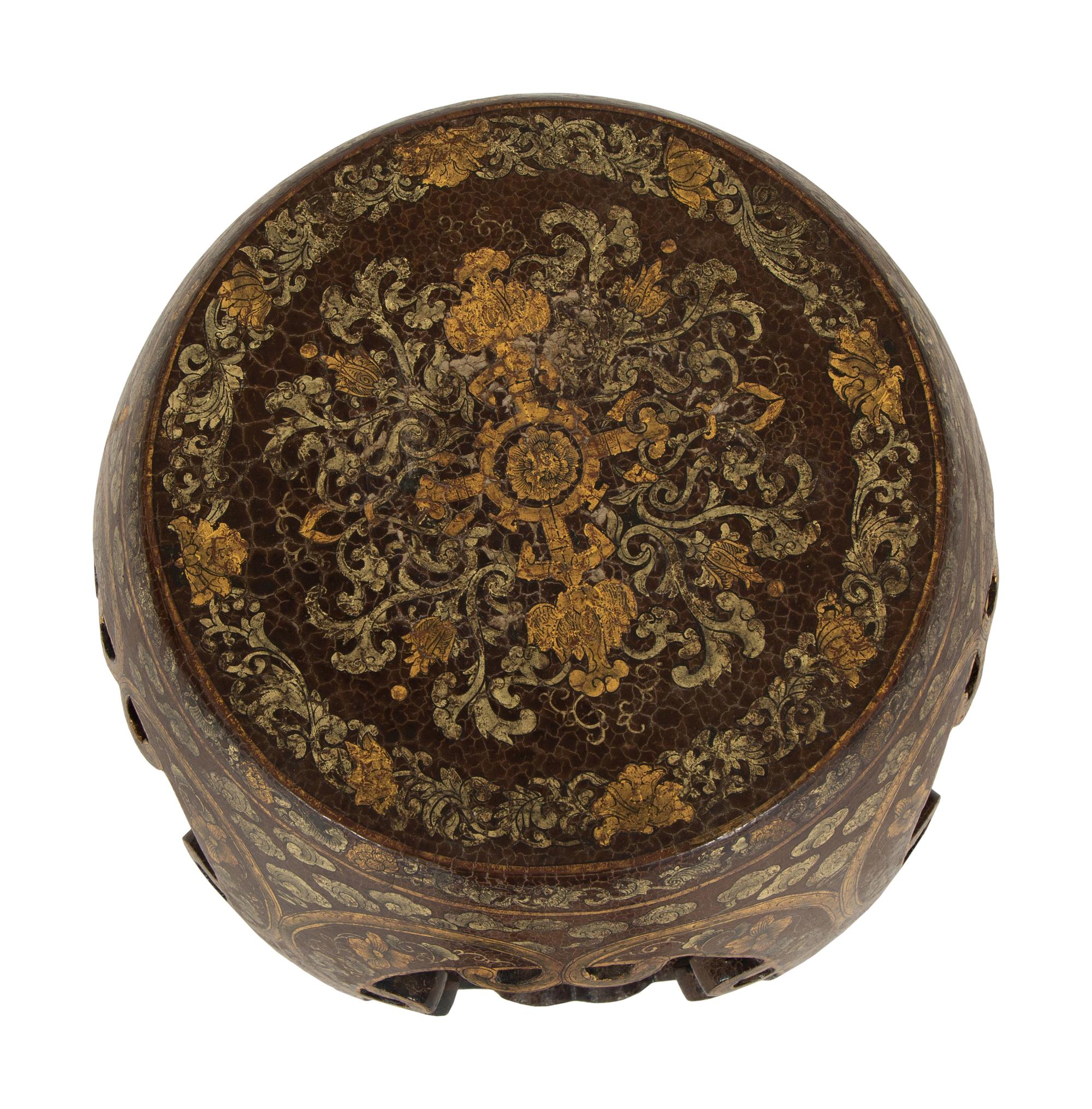 A Chinese Gilt and Black Lacquered Wood Garden Seat