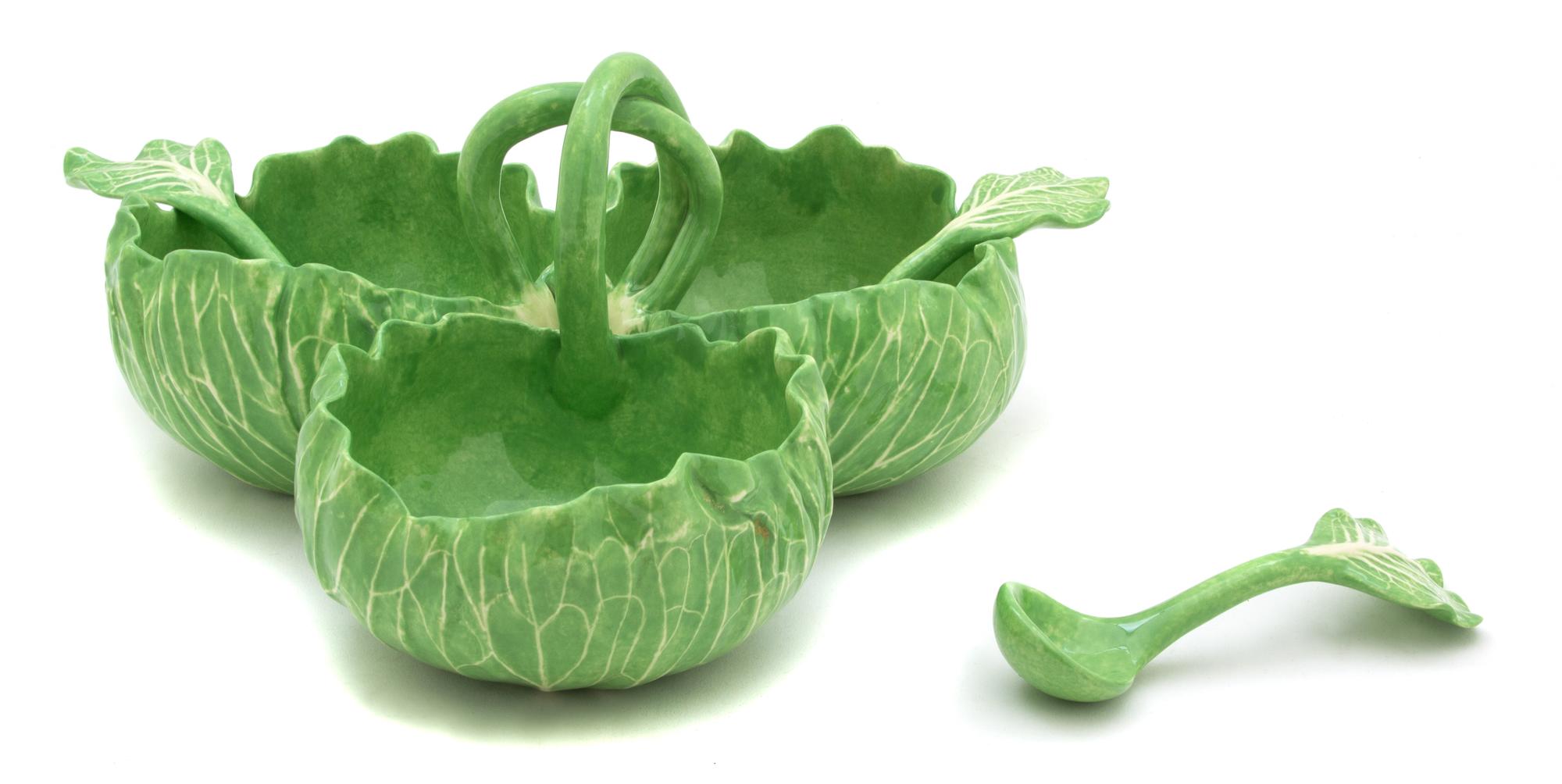 A Dodie Thayer Lettuce Ware Condiment Dish Height 4 3/4 x diameter 9 inches. — 20TH CENTURY