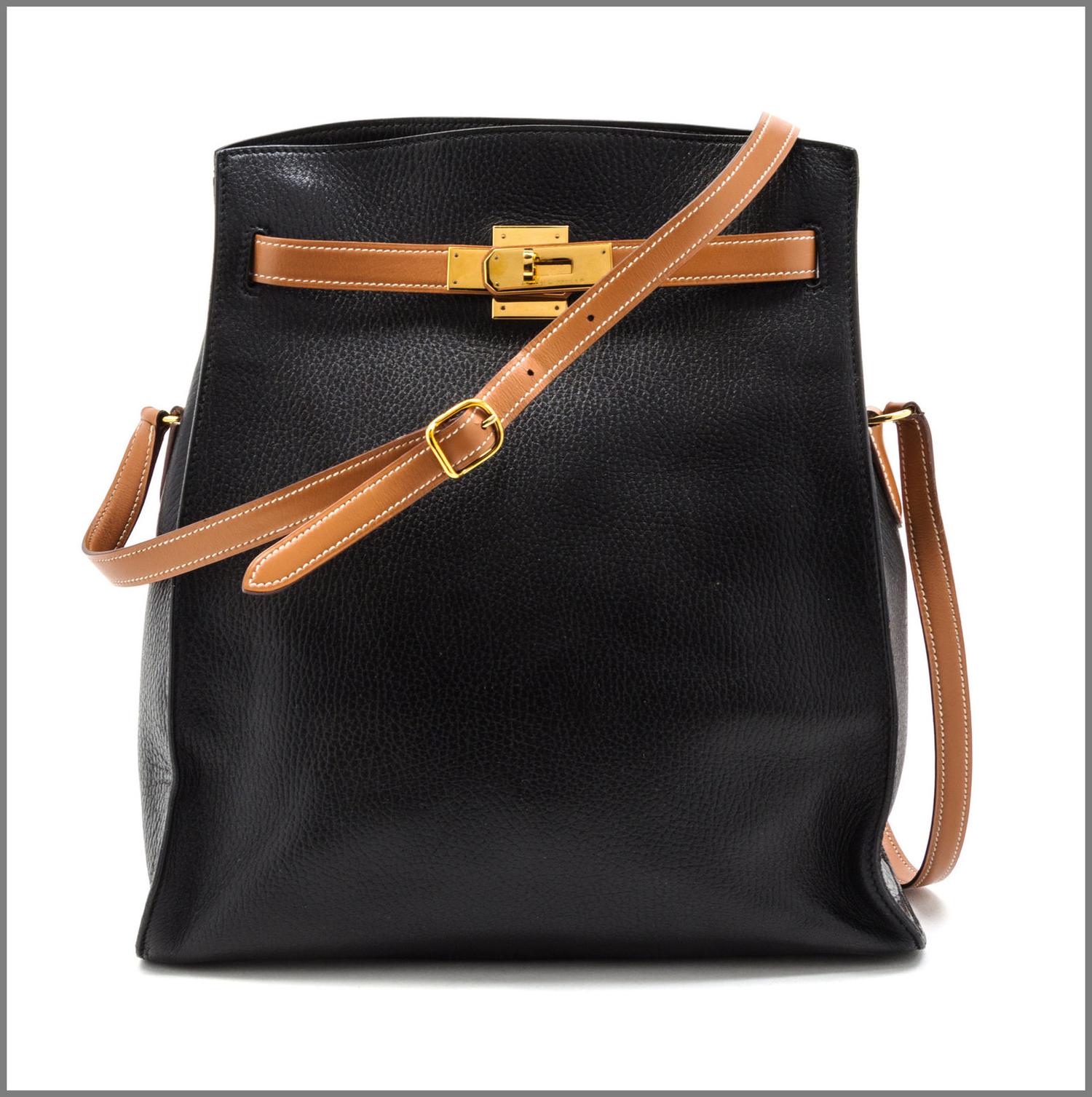 Hermès Black Leather Kelly Sport Bag, 30cm, 1986