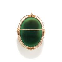 A Victorian Green Glass Cameo Brooch with a Female Portrait Bust