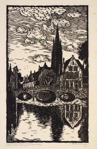THIEMANN, CARL. Brugge. 10 original-holzschnitte. S.l., n.d. Portfolio, 10 woodcut prints, signed by the artist.