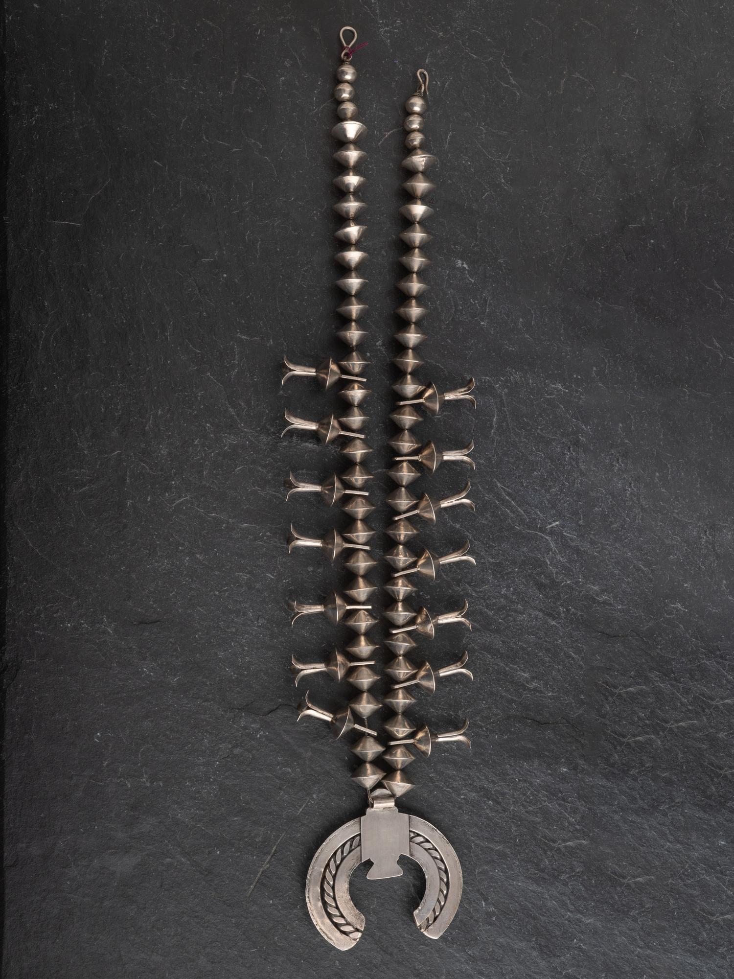 Navajo Silver and Turquoise Squash Blossom Necklace