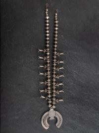 Navajo Silver and Turquoise Squash Blossom Necklace