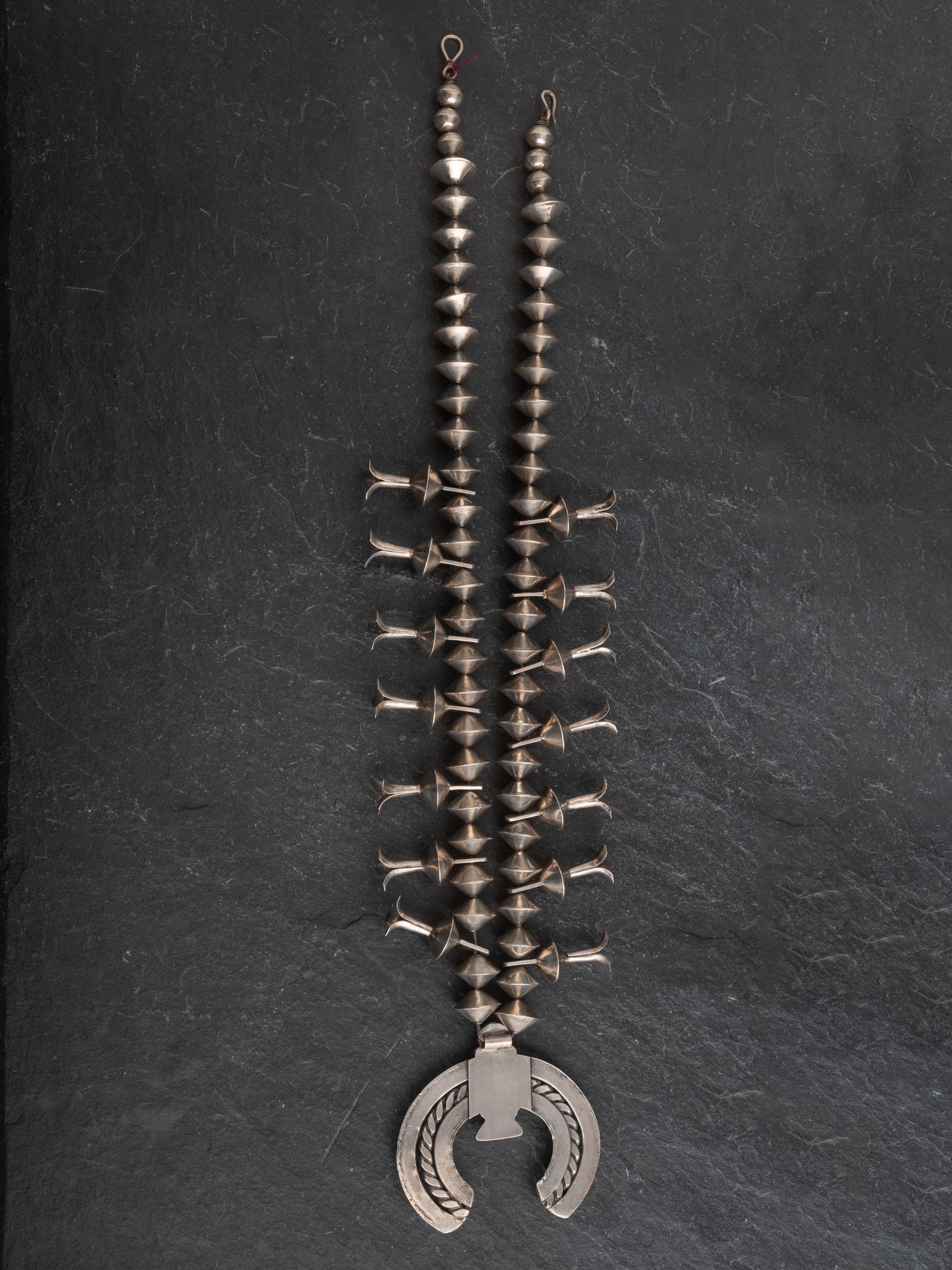 Navajo Silver and Turquoise Squash Blossom Necklace