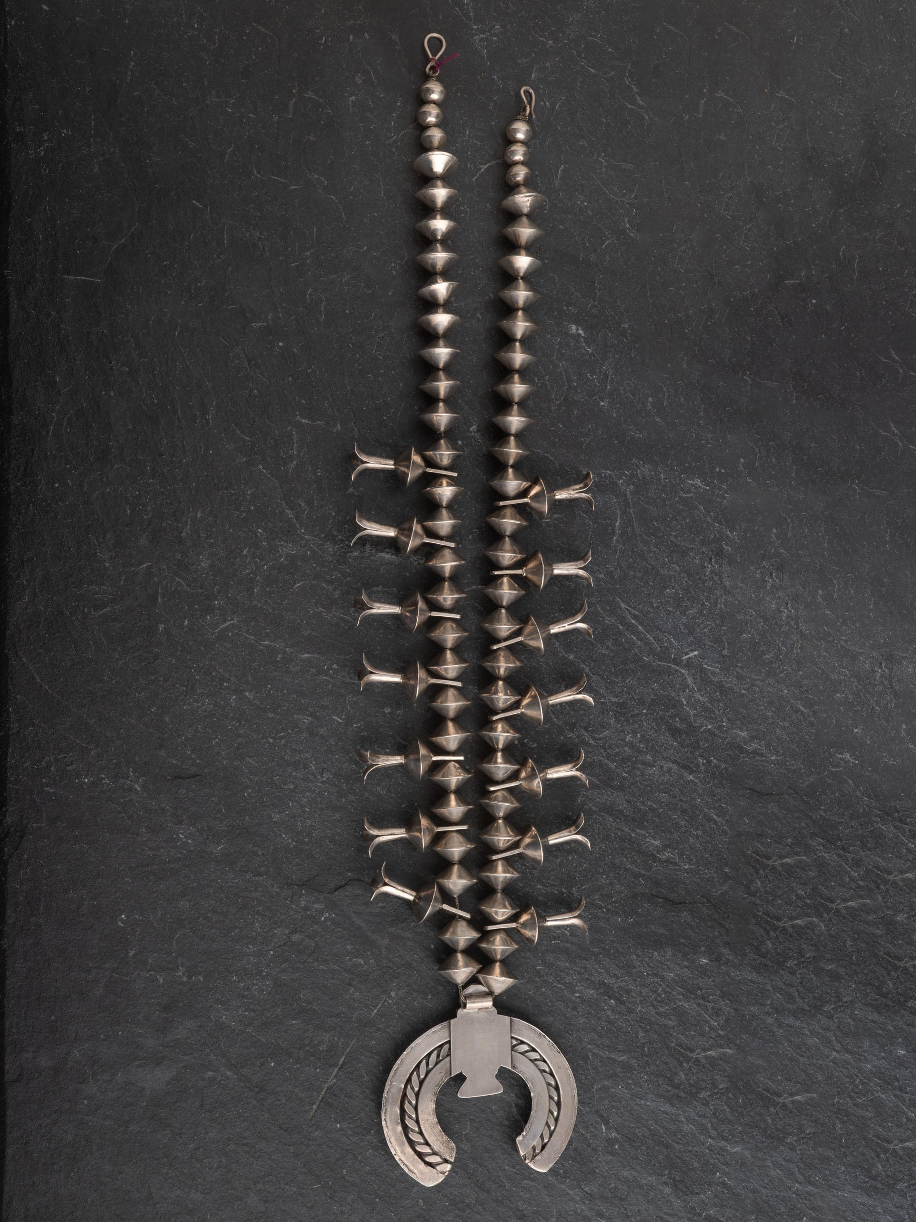 Navajo Silver and Turquoise Squash Blossom Necklace