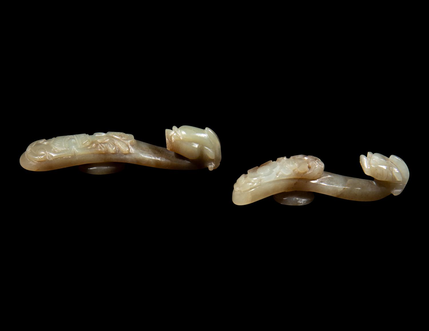 Four Chinese Carved Jade Jewelry and One Seed Pearl Tassel