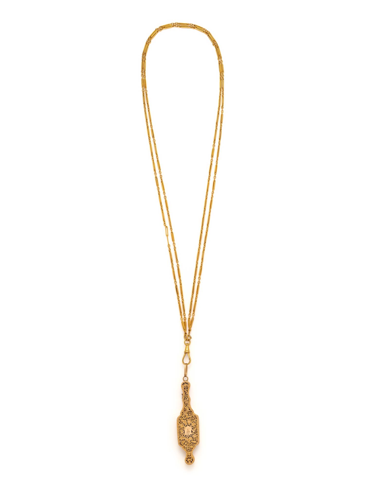 ANTIQUE, YELLOW GOLD LORGNETTE AND LONGCHAIN NECKLACE