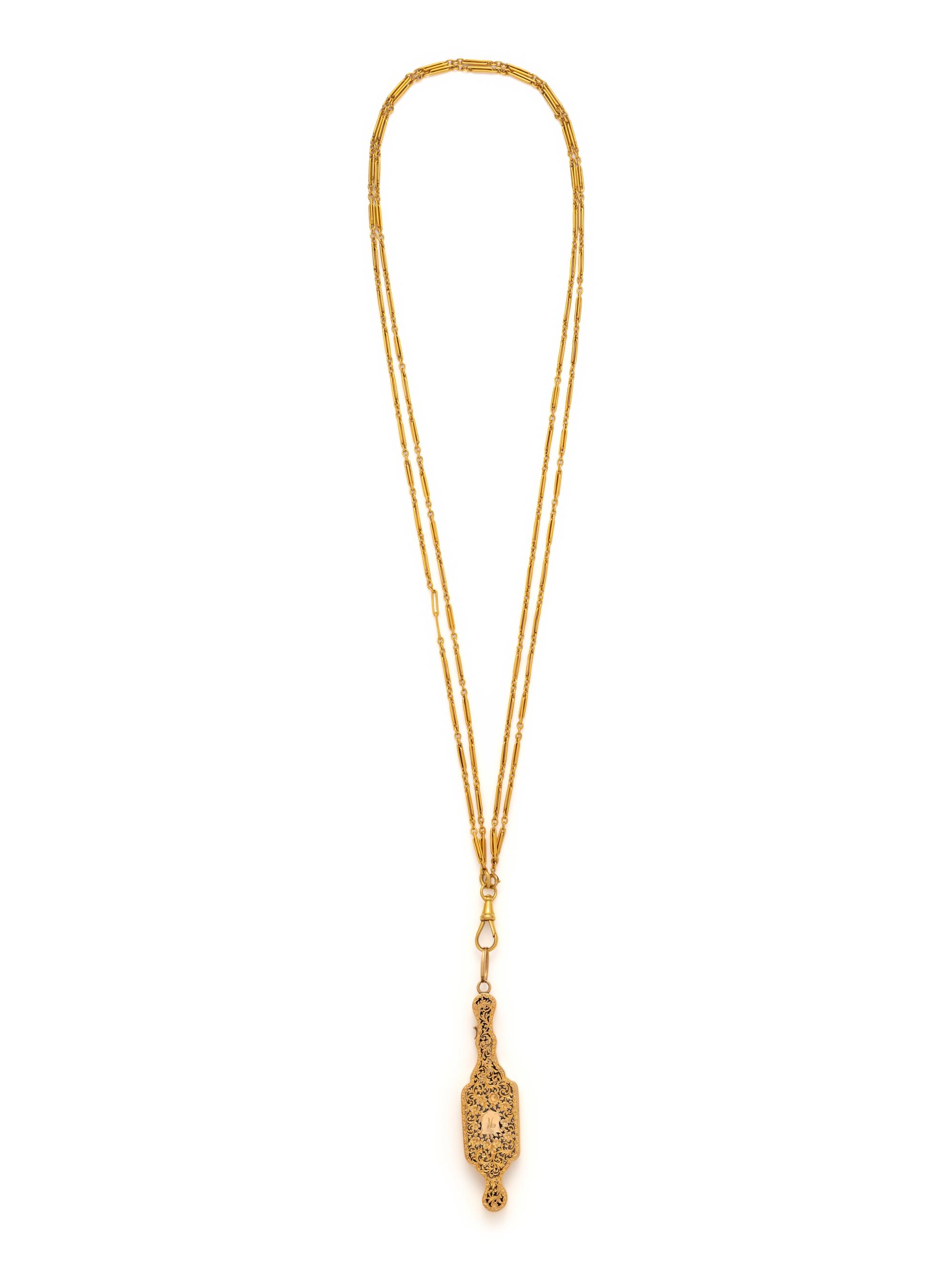 ANTIQUE, YELLOW GOLD LORGNETTE AND LONGCHAIN NECKLACE