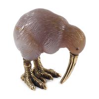 A Carved Agate, 14-Karat Gold and Cabochon Mounted Model of a Kiwi Bird