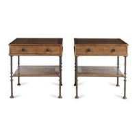 A Pair of Walnut and Steel Side Tables