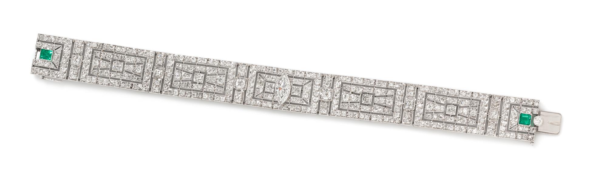 A Platinum, Diamond and Emerald Bracelet, 25.90 dwts.