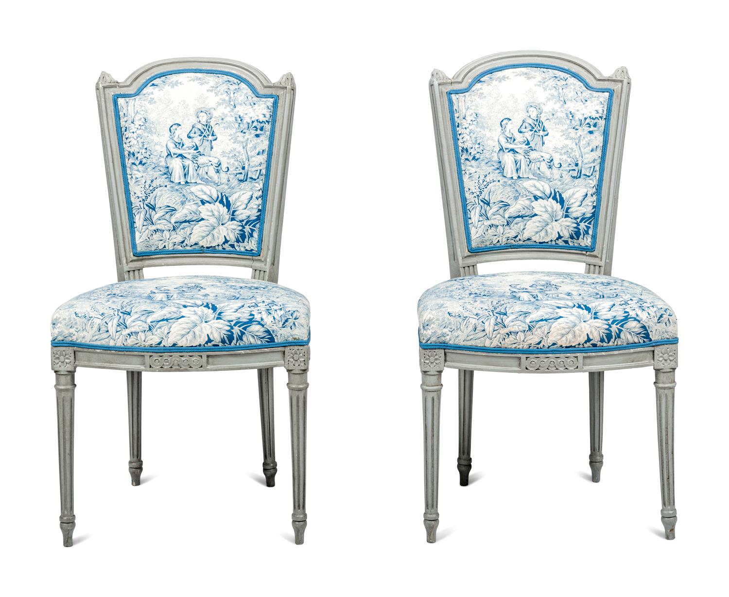 A Pair of Louis XVI Grey-Painted Chaises