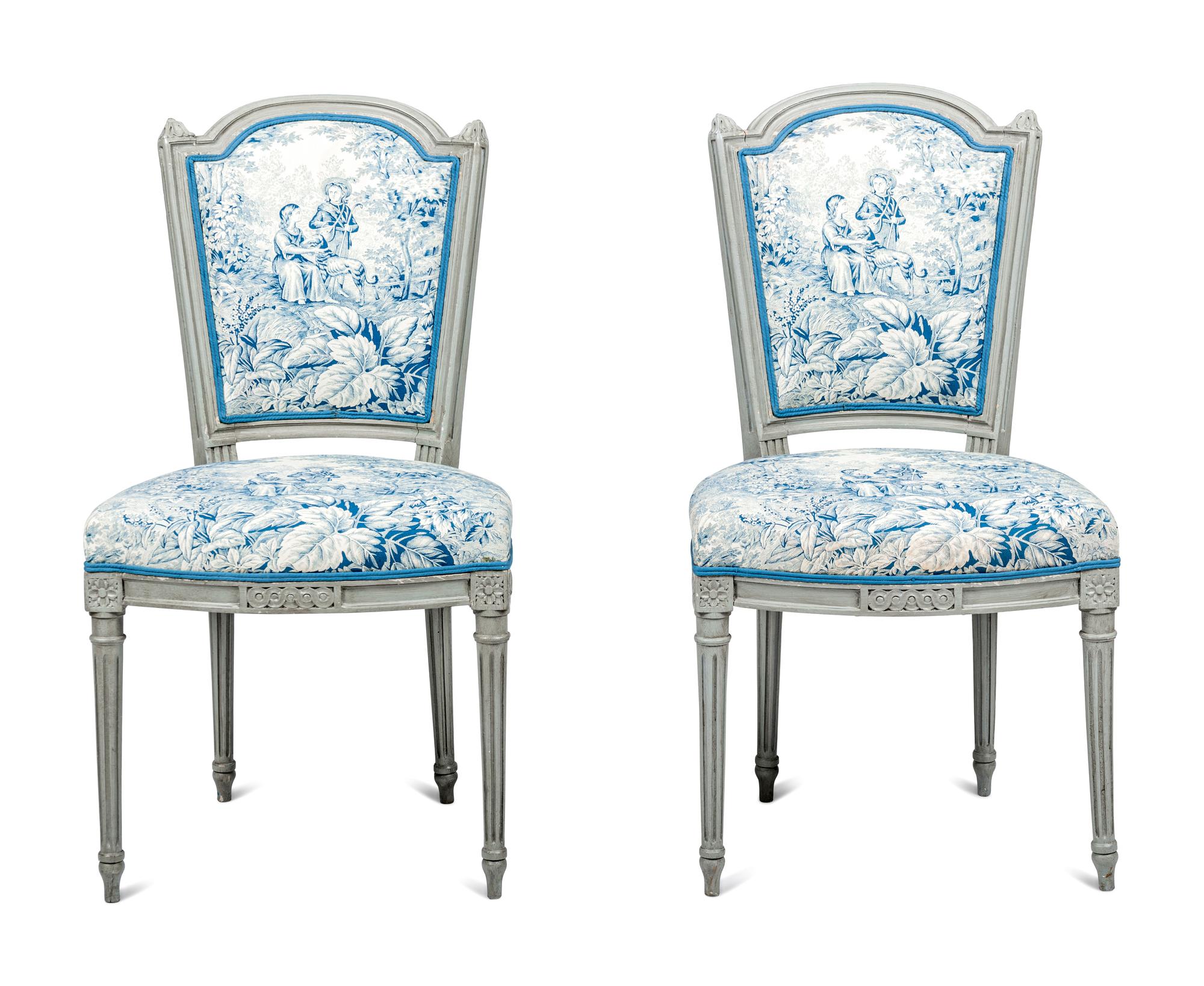 A Pair of Louis XVI Grey-Painted Chaises