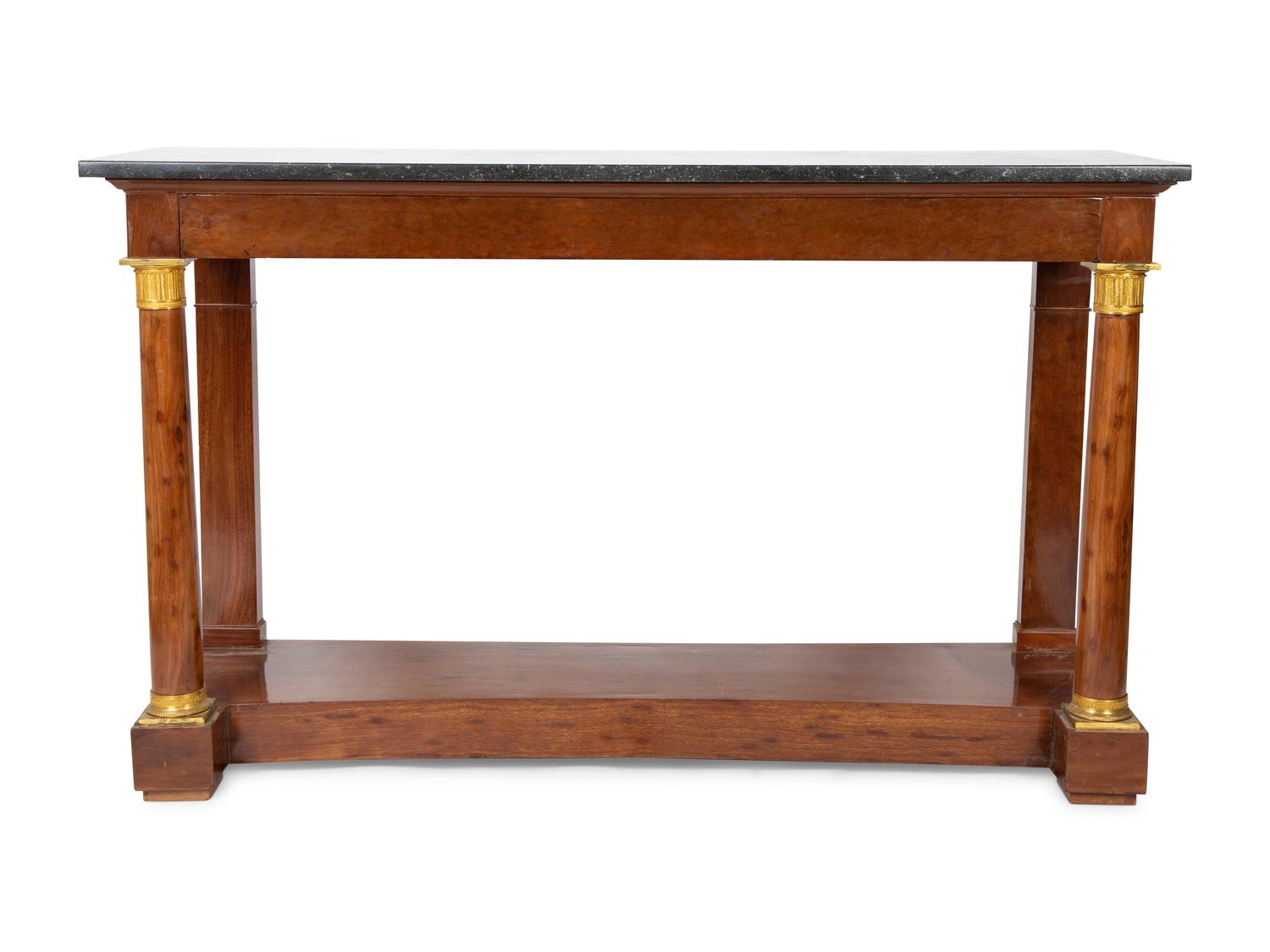An Empire Style Gilt Bronze Mounted Mahogany Marble-Top Console Table — CIRCA 1840