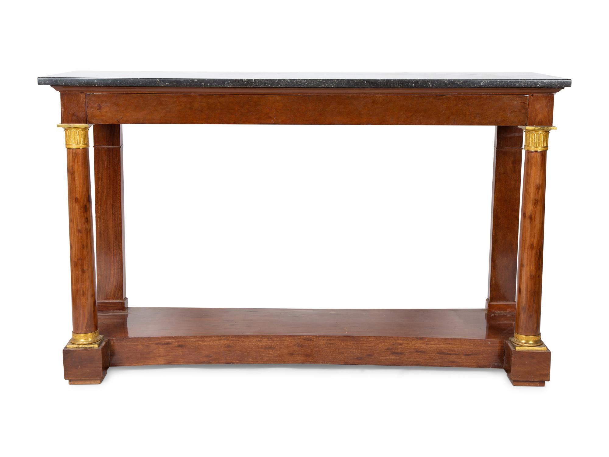 An Empire Style Gilt Bronze Mounted Mahogany Marble-Top Console Table — CIRCA 1840