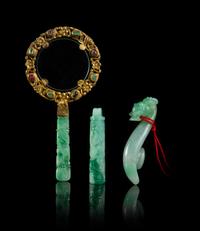 Three Apple Green and Celadon Jadeite Articles