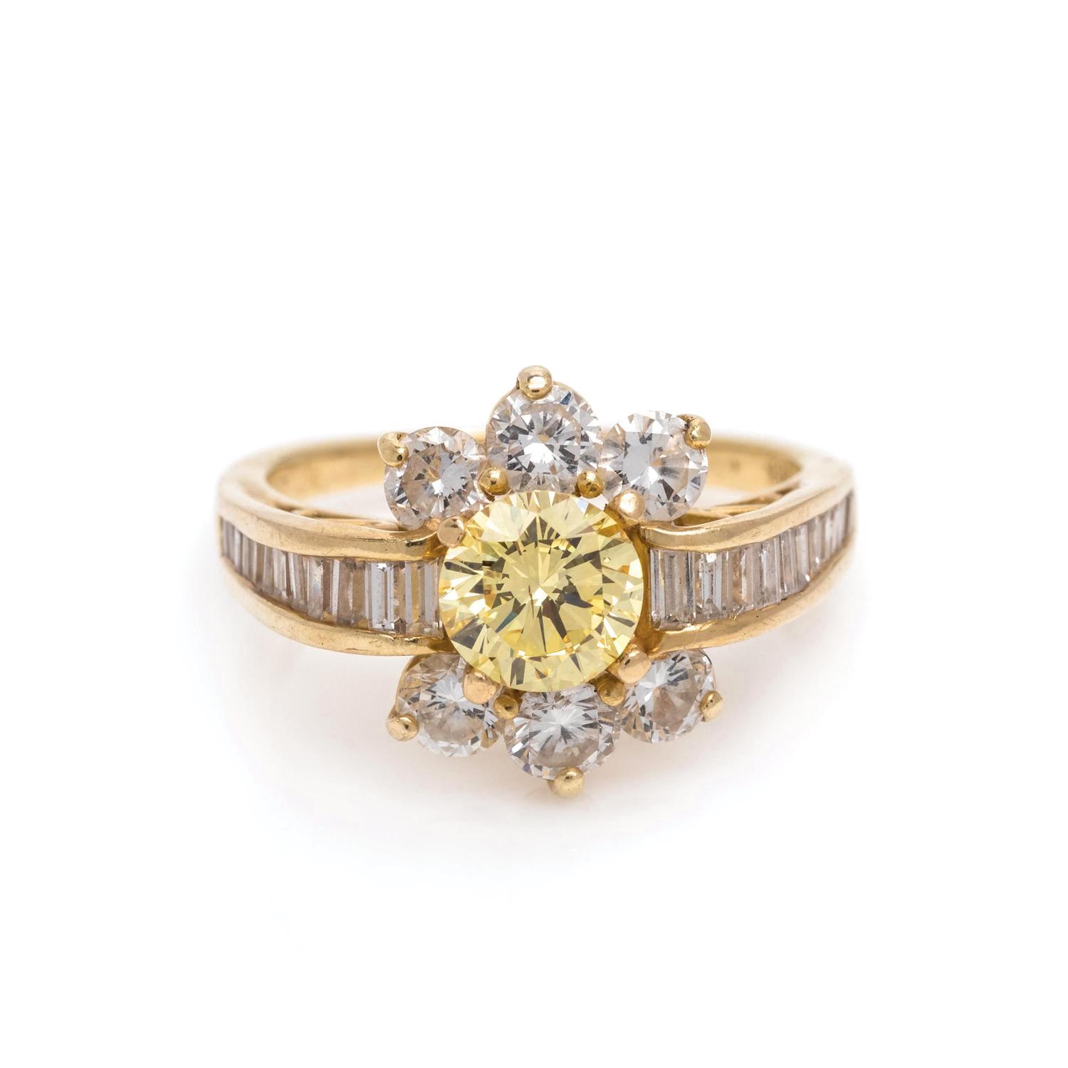 Fancy Intense Yellow Diamond and Diamond Ring