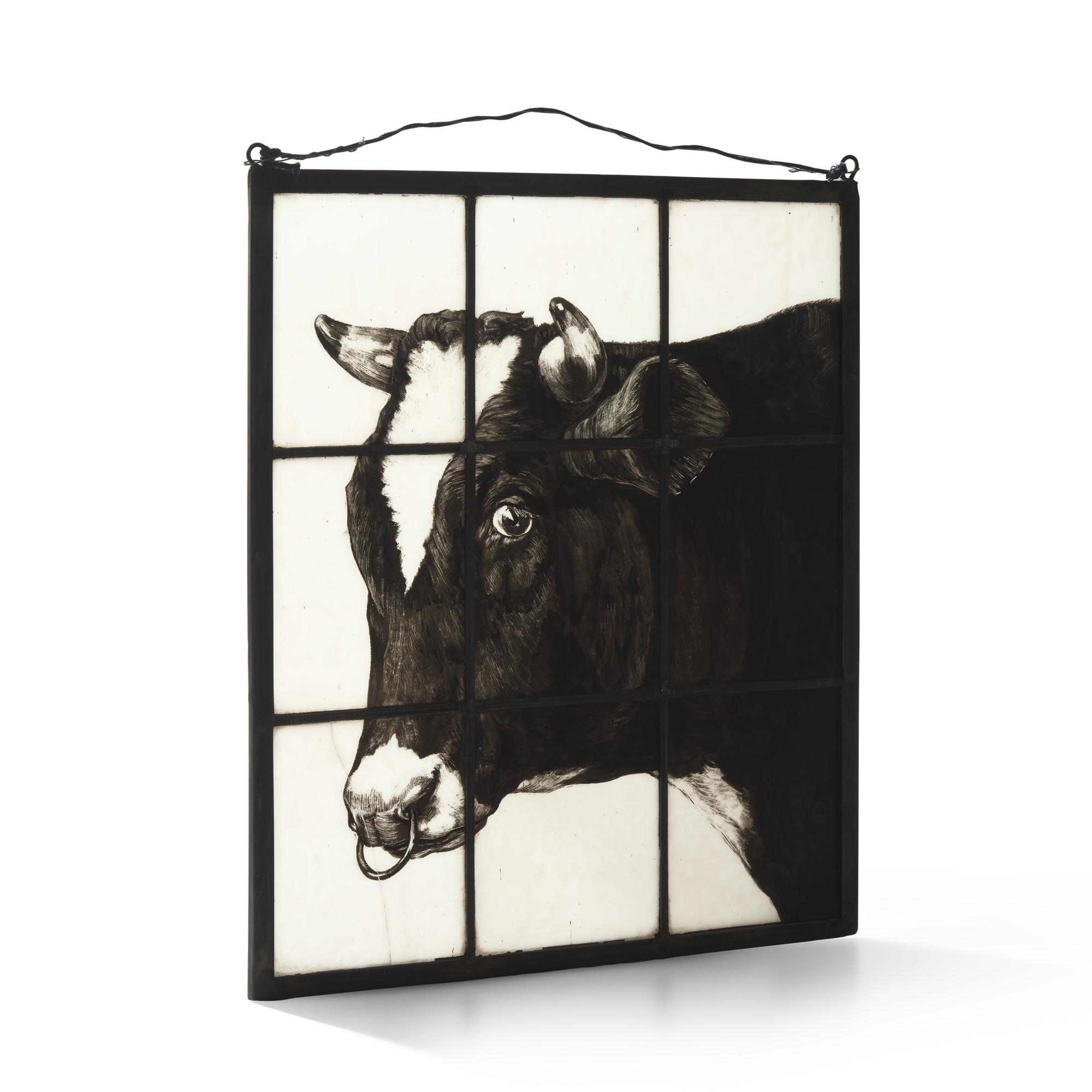 A Stained Glass Trade Sign with Cow
