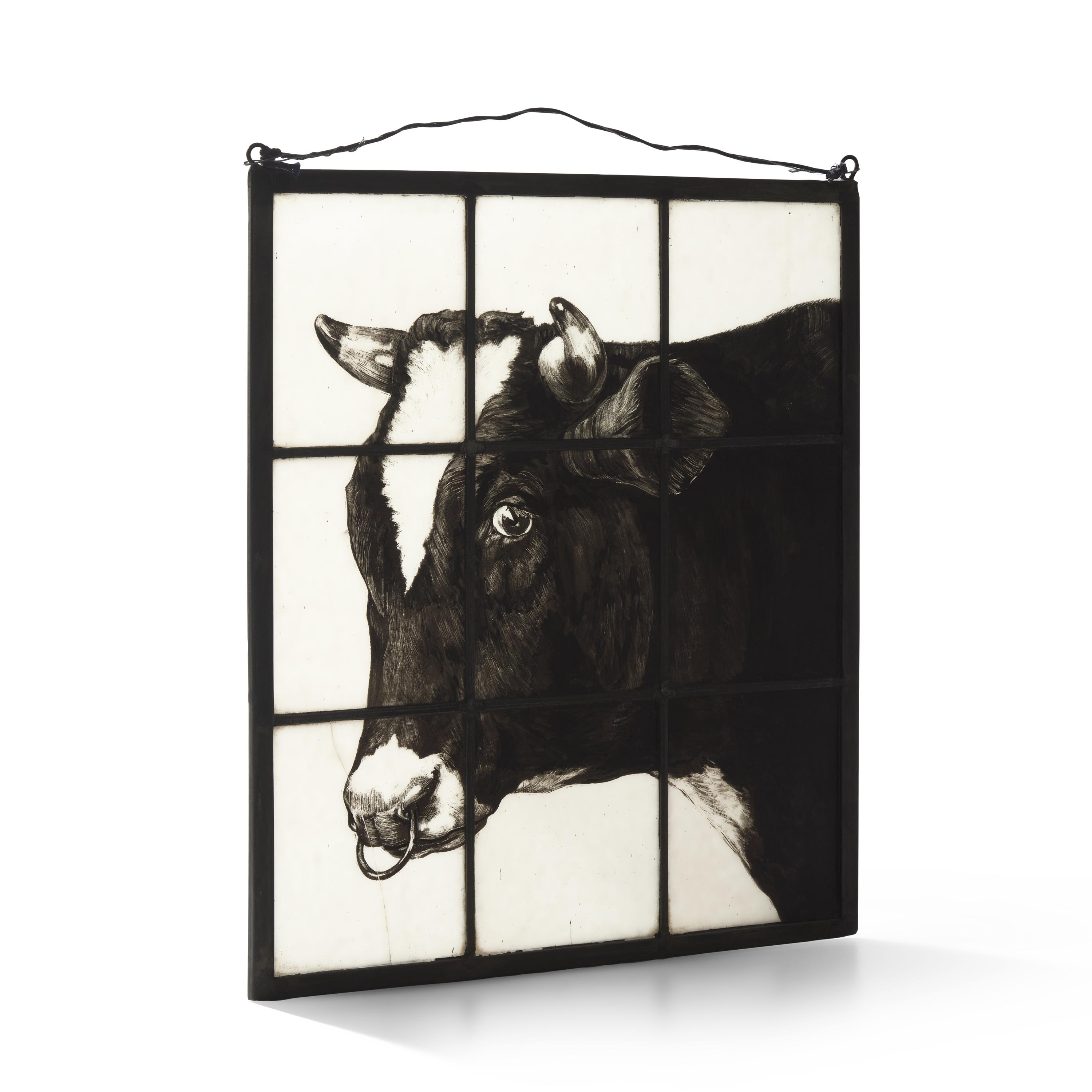 A Stained Glass Trade Sign with Cow