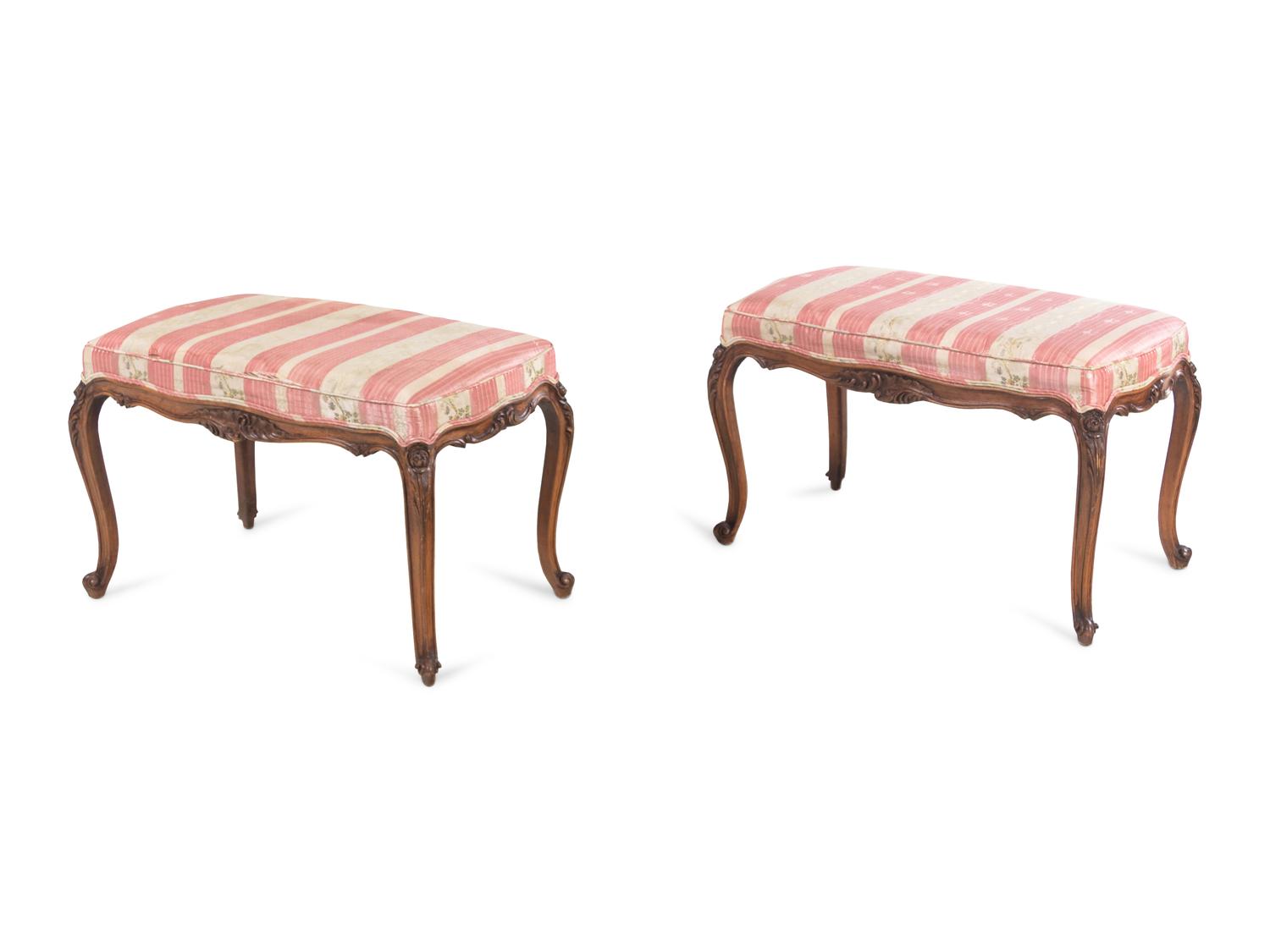 A Pair of Louis XV Style Walnut Banquettes
