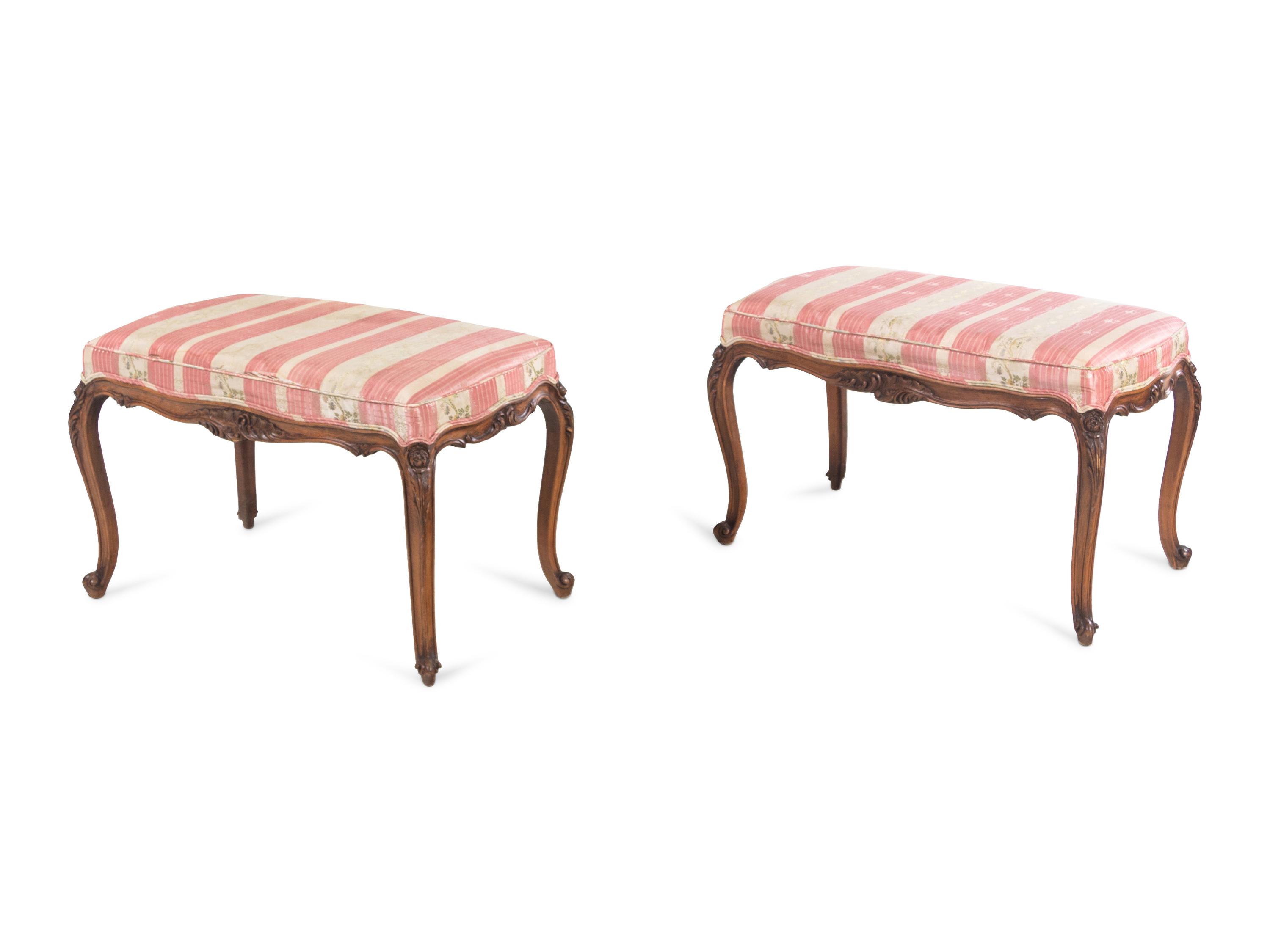 A Pair of Louis XV Style Walnut Banquettes