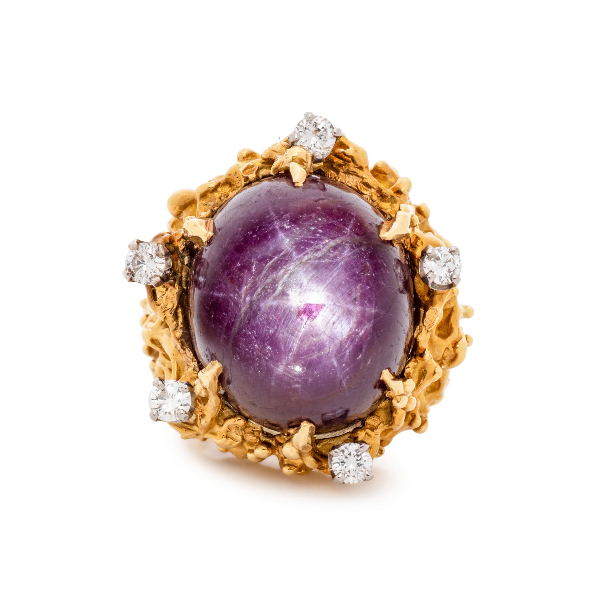 BARBARA ANTON, BRUTALIST, STAR RUBY AND DIAMOND RING