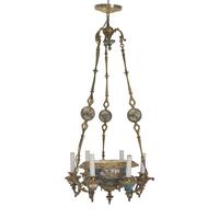 A Louis XVI Style Porcelain Inset Gilt Bronze Six-Light Chandelier