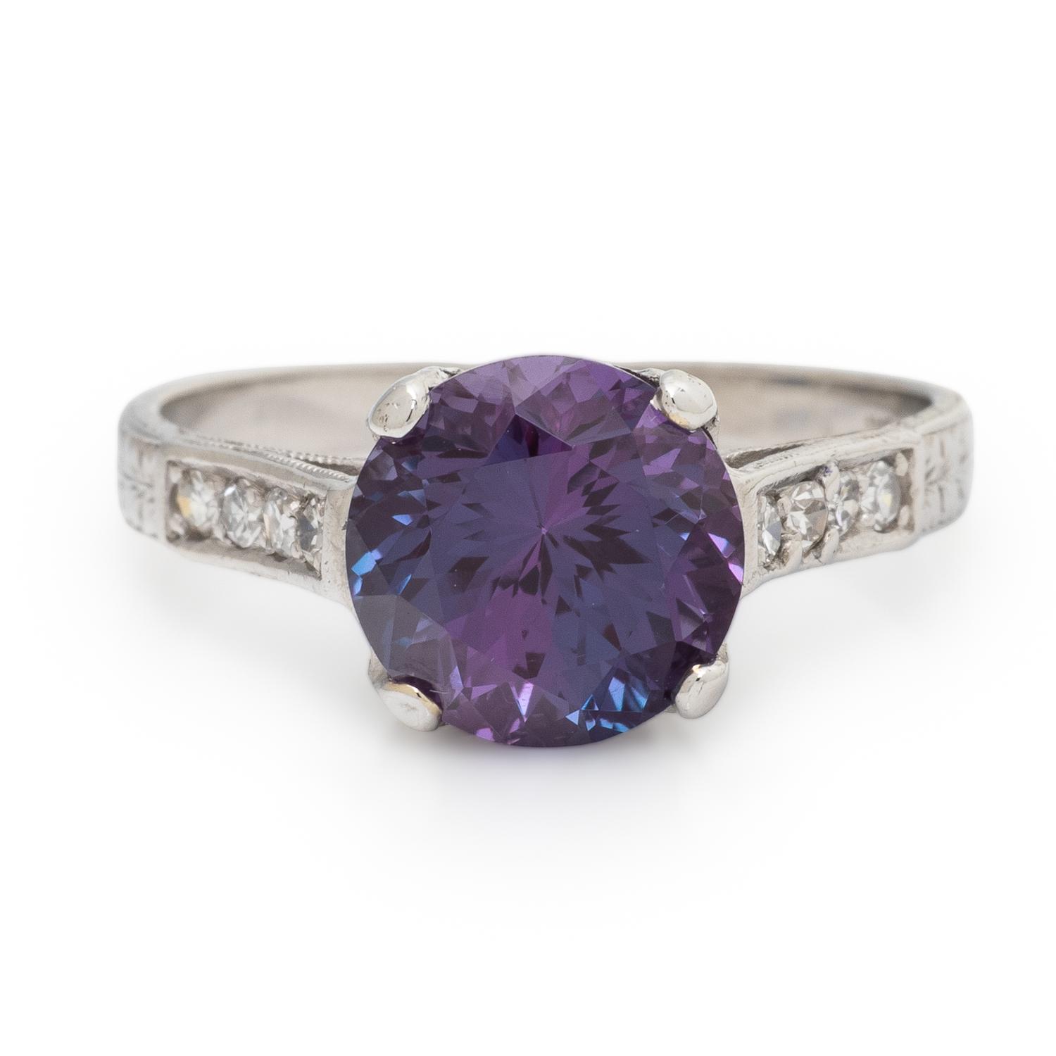 Synthetic Alexandrite, Diamond, and Platinum Ring