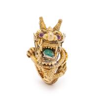 YELLOW GOLD, EMERALD, AND RUBY DRAGON RING