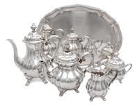 A German Silver Five-Piece Tea and Coffee Service, Gebruder Kuhn, Schwabisch Gmund, Early 20th Century, comprising a coffee pot, teapot