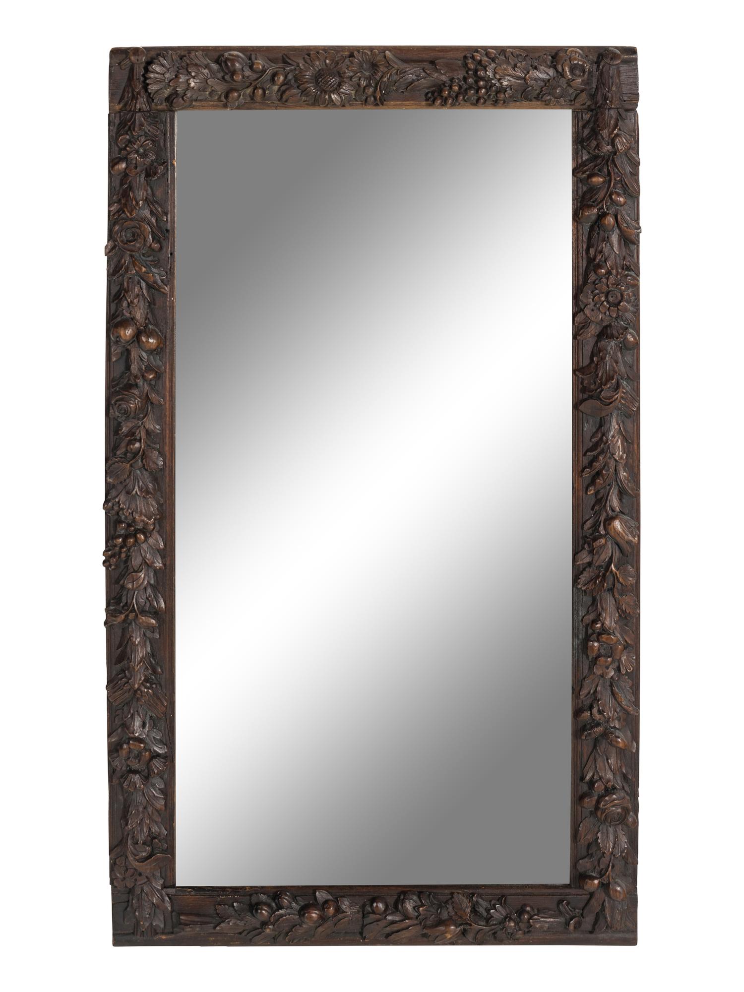 A Carved Oak Grapevine Motif Mirror