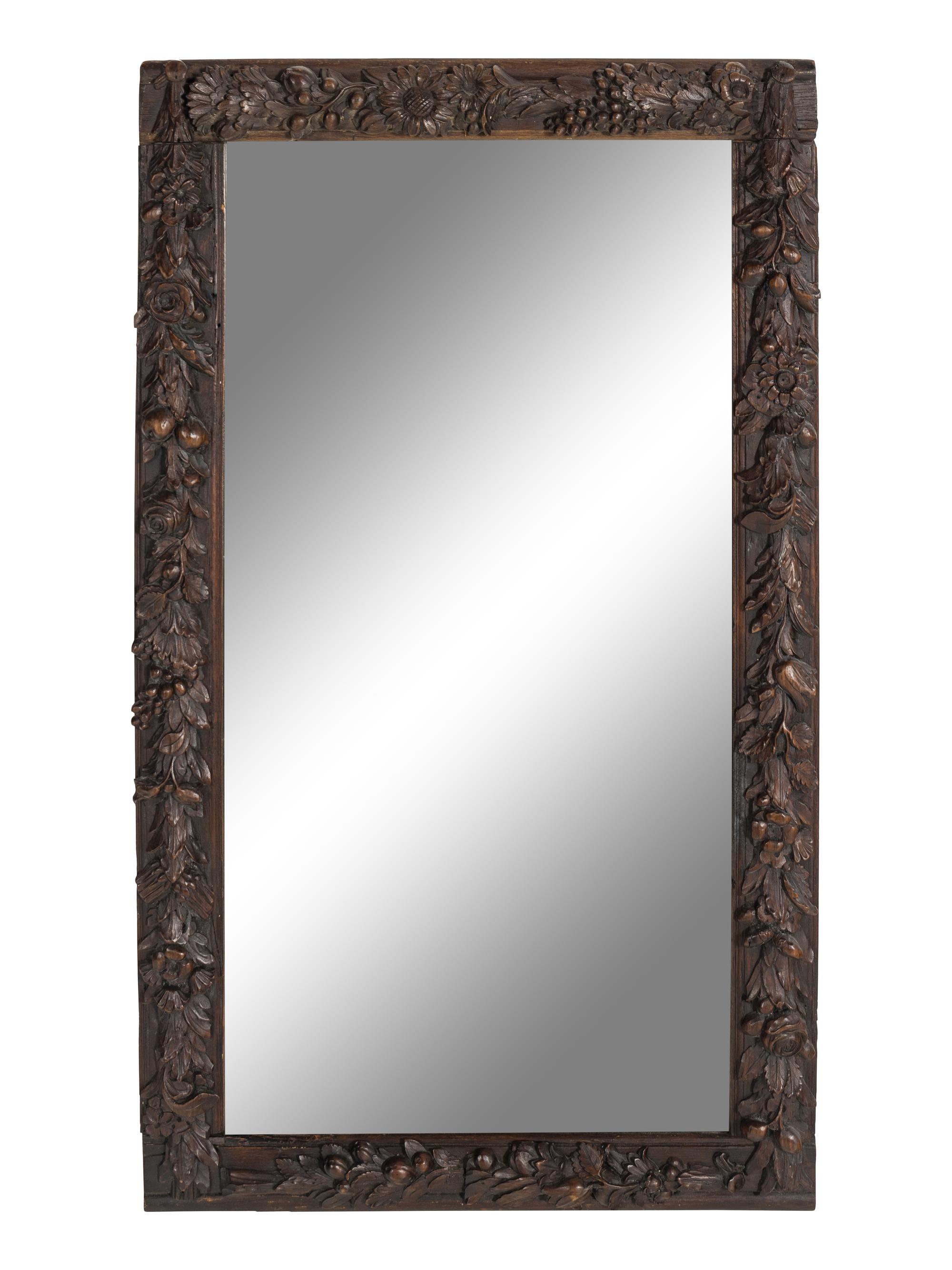 A Carved Oak Grapevine Motif Mirror