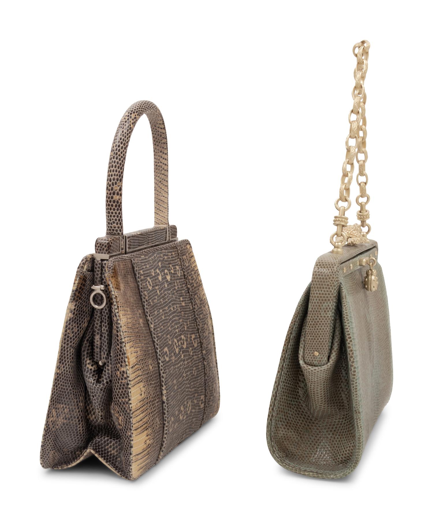Two Ring Lizard Skin Handbags: One Judith Leiber, One Kieselstein-Cord