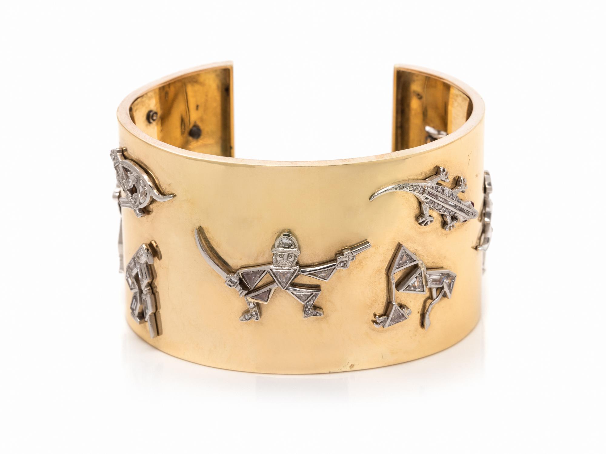 VINTAGE, YELLOW GOLD AND DIAMOND CUFF BRACELET