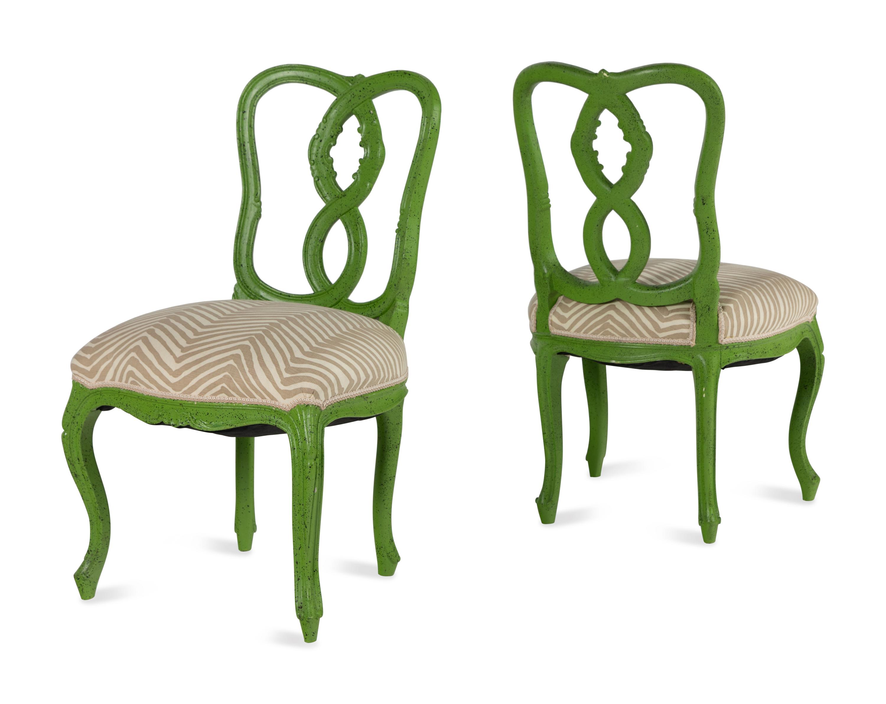 A Pair of Venetian Style Green-Painted Side Chairs