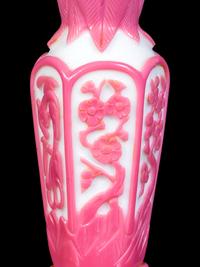 Three Chinese Opaque White Pink Overlay Glass Articles