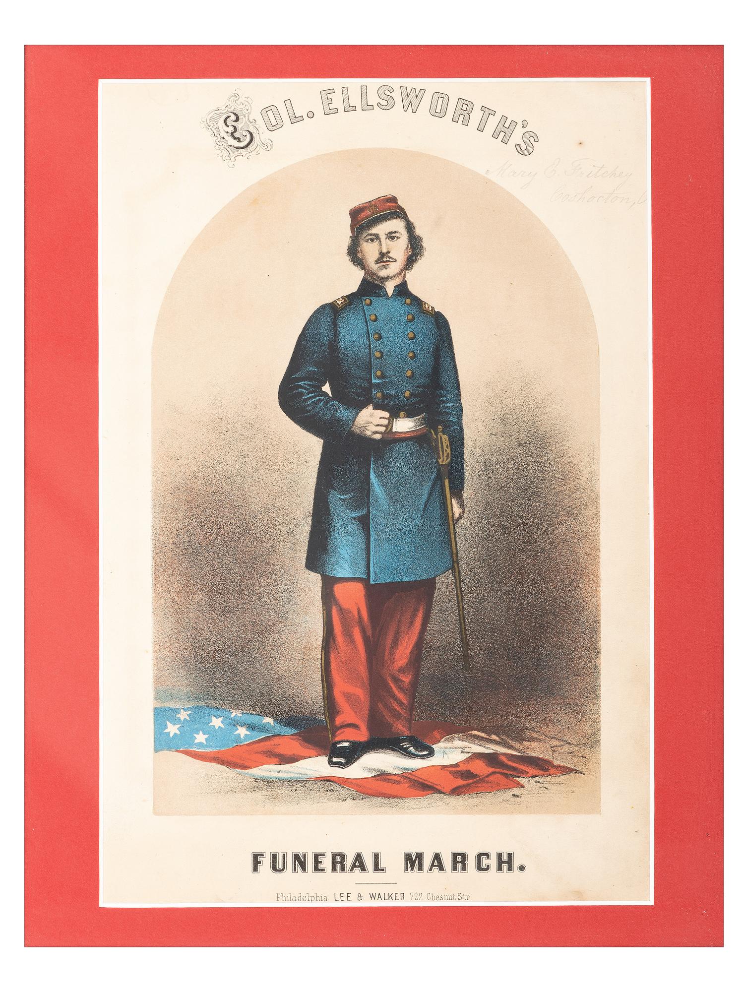 [CIVIL WAR]. A collection of items involving Colonel Elmer Ellsworth and Sergeant Francis Brownell, incl. prints, photographs, and other memorabilia.
