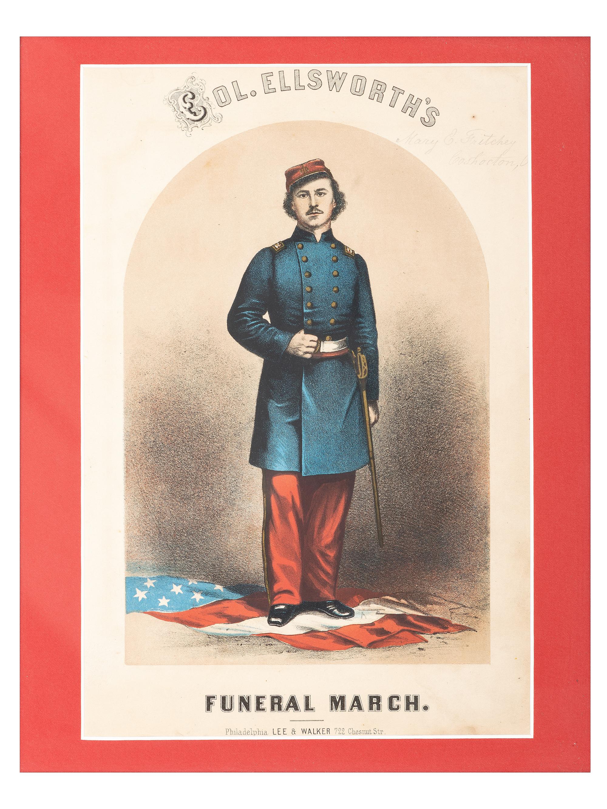 [CIVIL WAR]. A collection of items involving Colonel Elmer Ellsworth and Sergeant Francis Brownell, incl. prints, photographs, and other memorabilia.