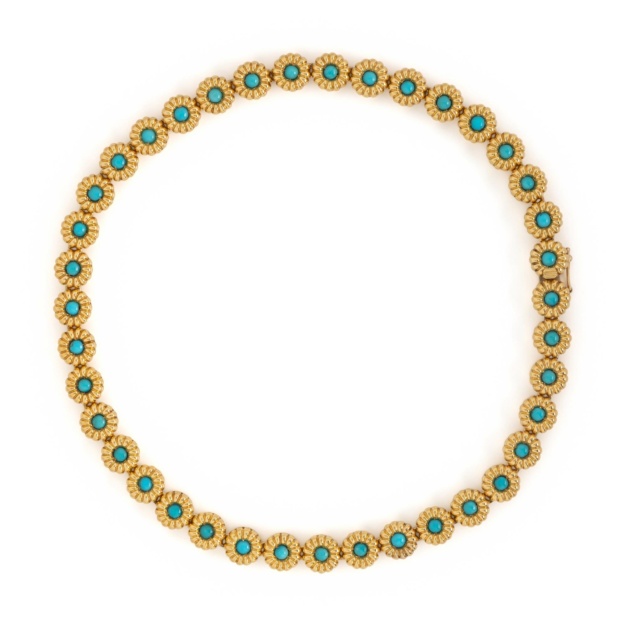 Turquoise and Yellow Gold Necklace
