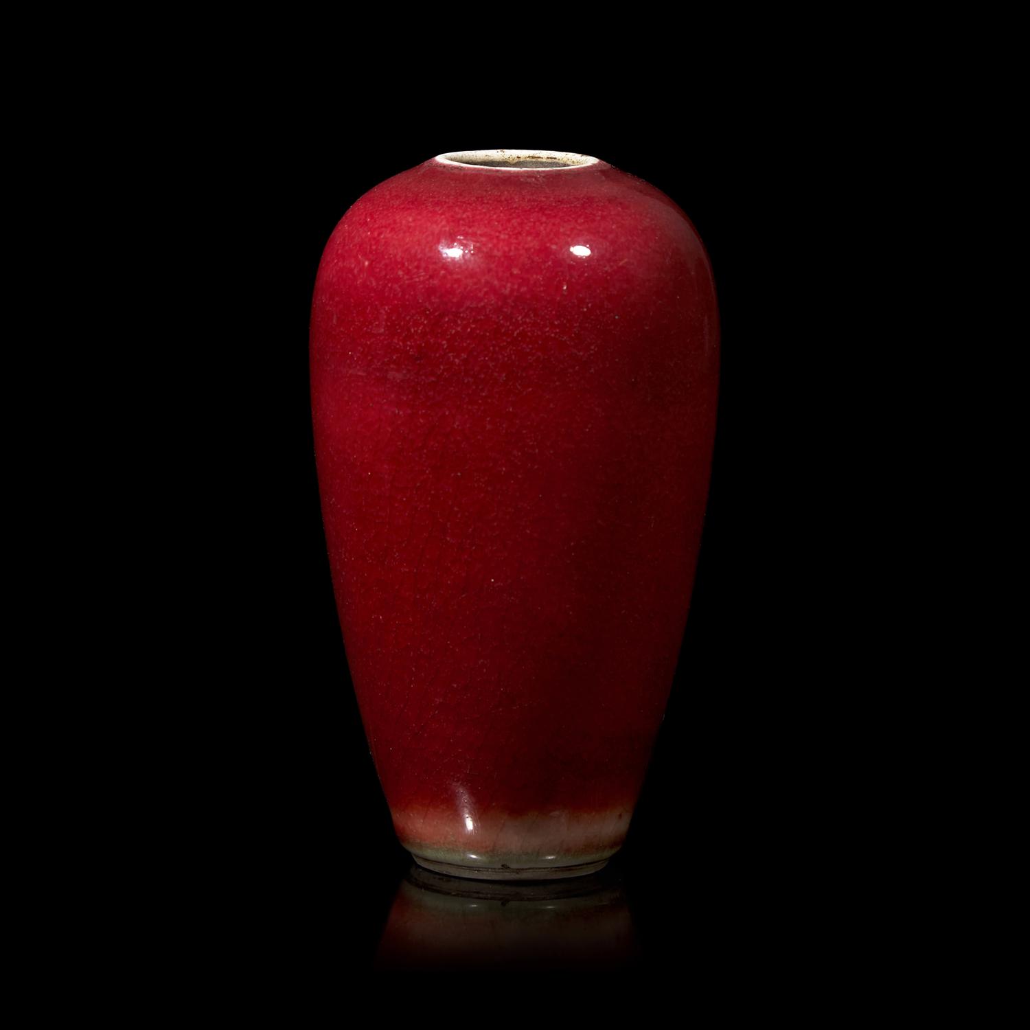 A Chinese Langyao Red Glazed Ovoid Vase, Kangxi Period 清康熙 郎紅瓶