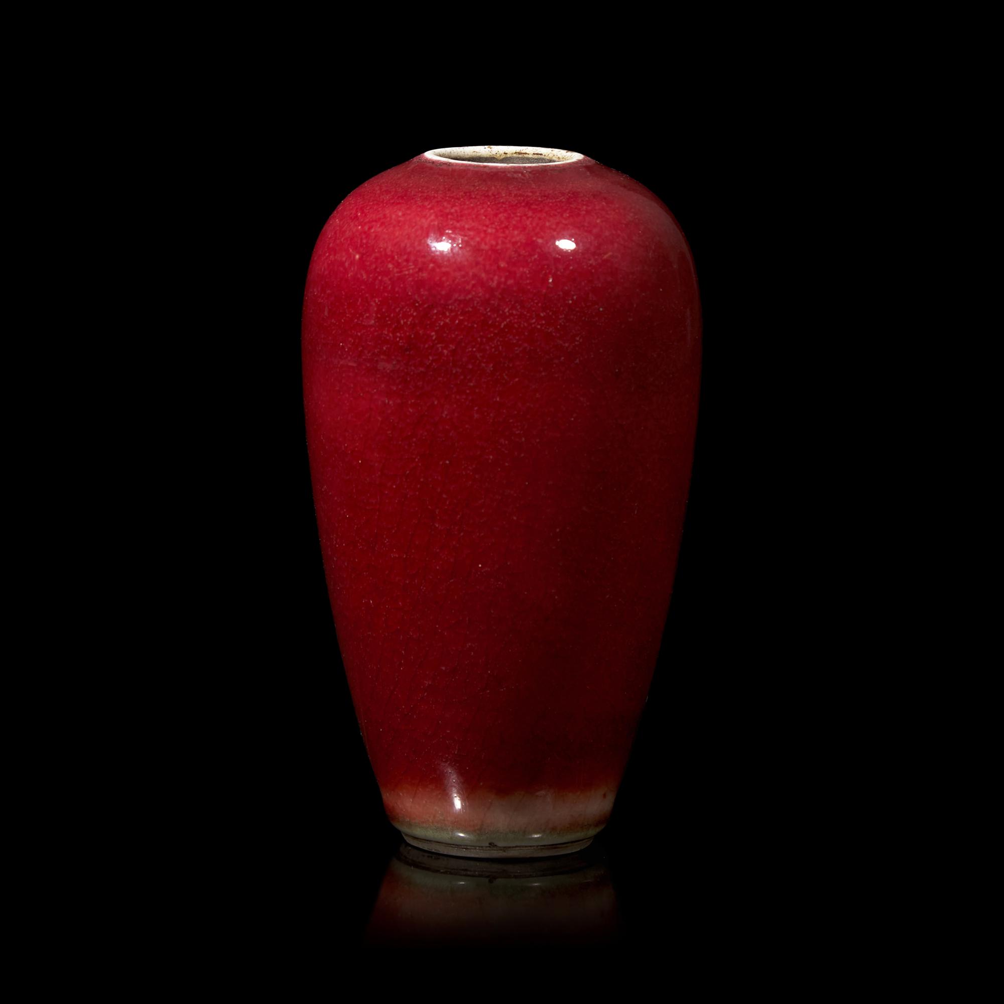 A Chinese Langyao Red Glazed Ovoid Vase, Kangxi Period 清康熙 郎紅瓶