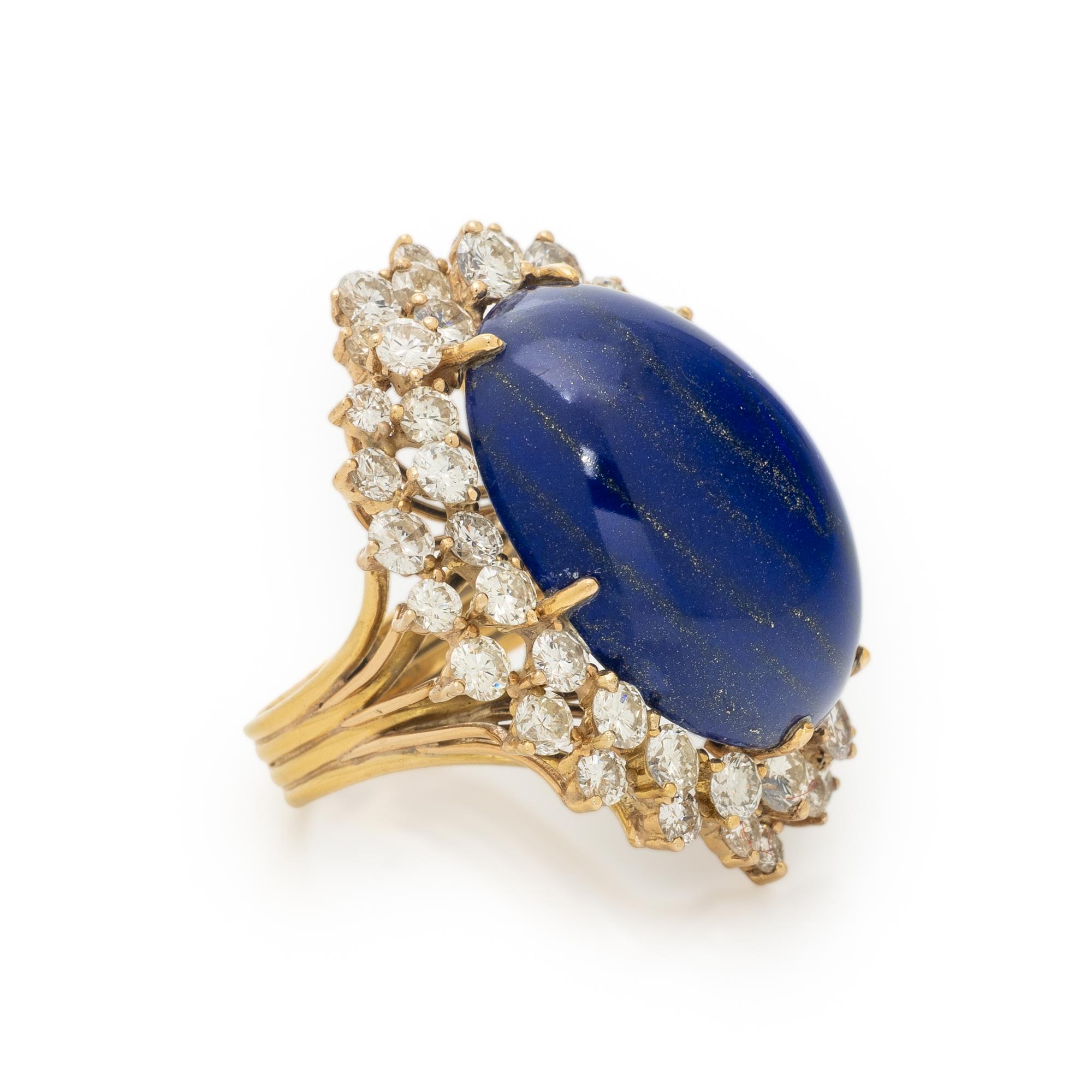 LAPIS LAZULI, DIAMOND, AND YELLOW GOLD RING