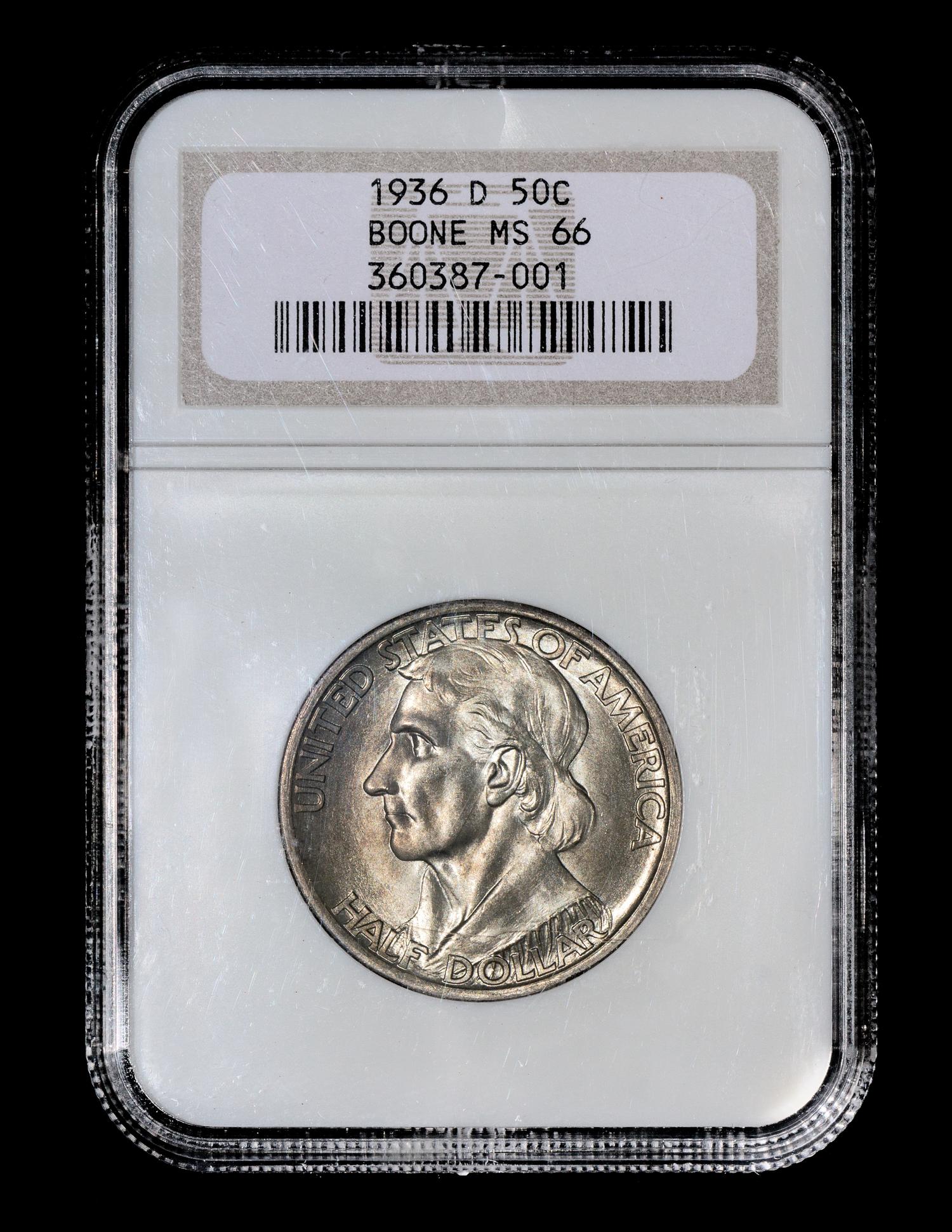 A United States 1936-D Daniel Boone Commemorative 50c Coin — NGC graded MS66