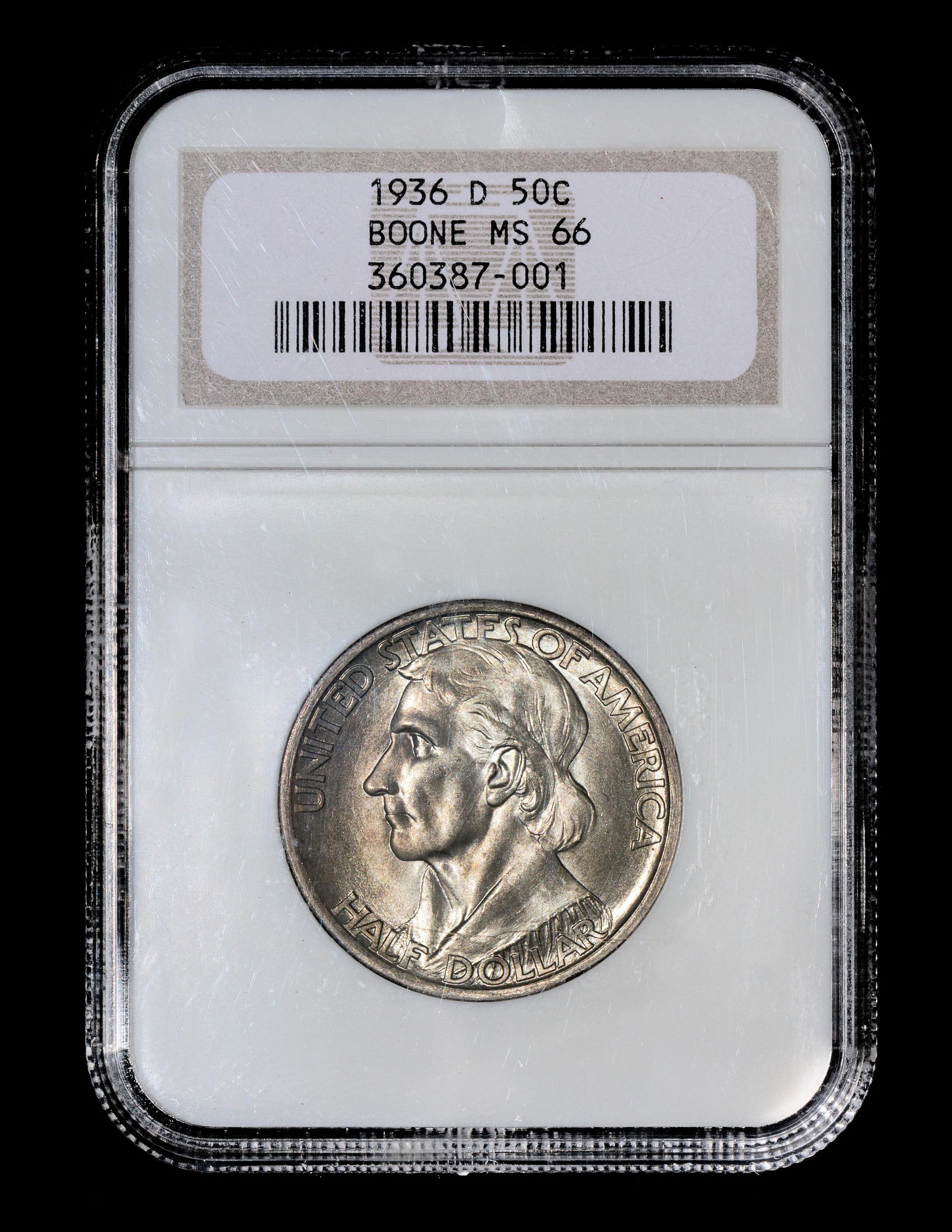 A United States 1936-D Daniel Boone Commemorative 50c Coin — NGC graded MS66